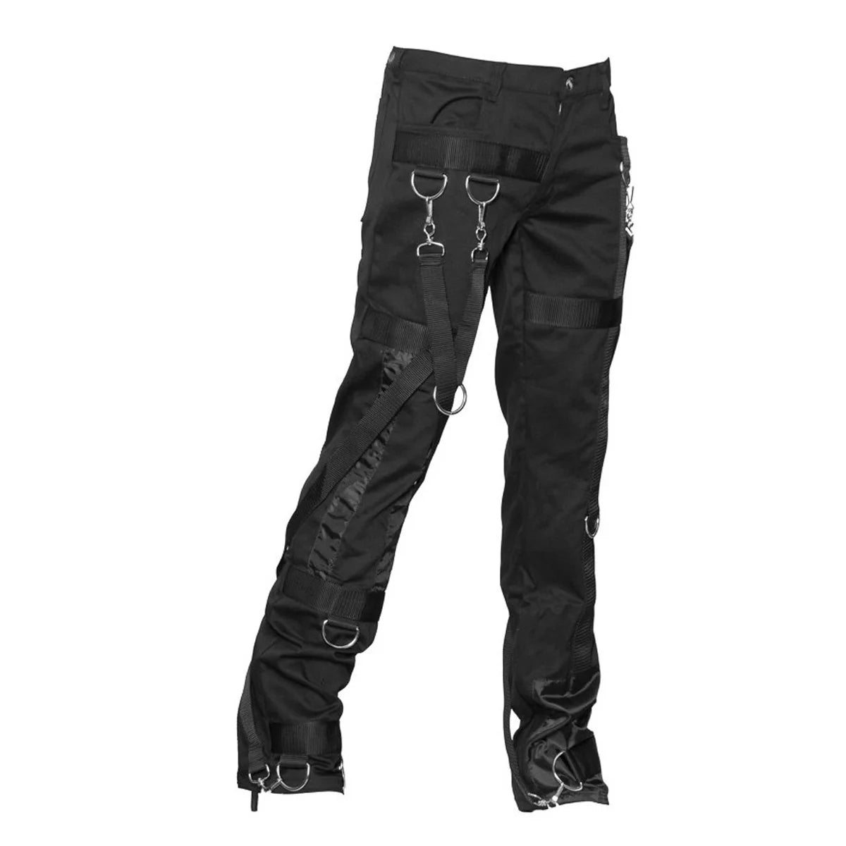 Men Gothic Denim Bondage Pant | Black Rock Star Pants with Strap and Silk Detail