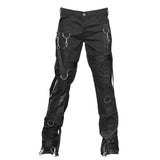 Men Gothic Denim Bondage Pant | Black Rock Star Pants with Strap and Silk Detail