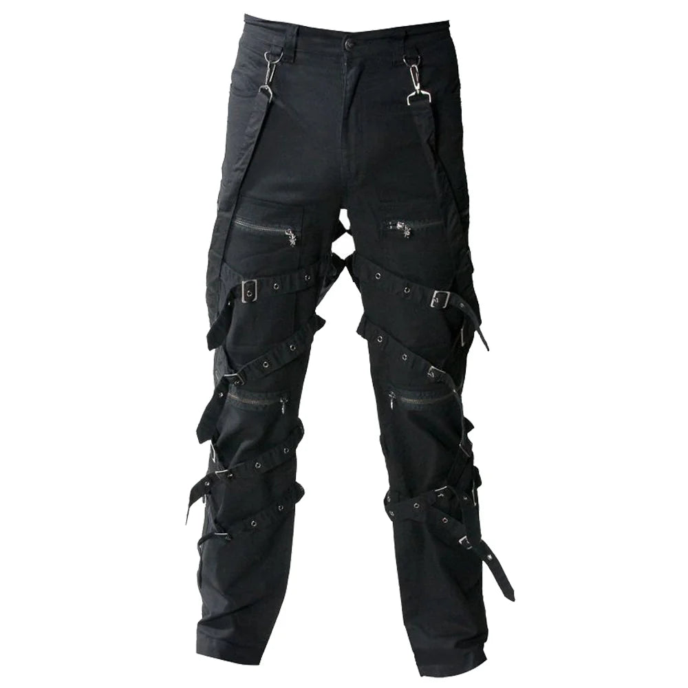Men Black Chrome Gothic Pant | High Waist Buckle Bondage Trouser for Men
