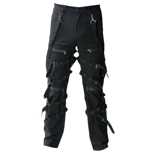 Men Black Chrome Gothic Pant | High Waist Buckle Bondage Trouser for Men