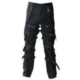 Men Black Chrome Gothic Pant | High Waist Buckle Bondage Trouser for Men