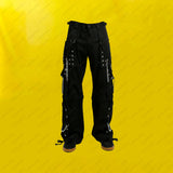 Men Black Gothic Cargo Pants | Studded Bondage Pant with D-Ring and Zipper