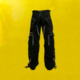 Men Black Gothic Cargo Pants | Studded Bondage Pant with D-Ring and Zipper