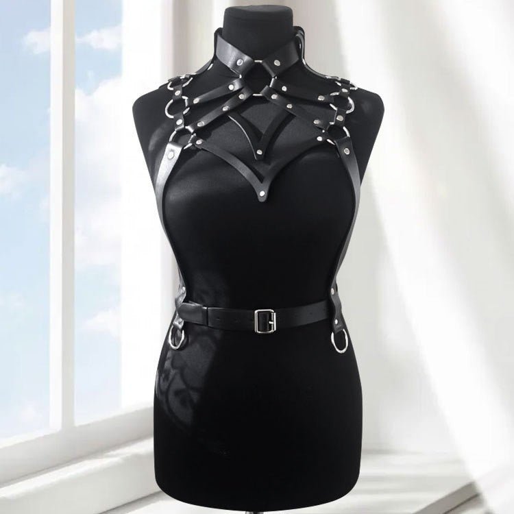 Women's Artificial Leather Body Belly Band Shoulder Wearing Ring Horse Harness For Dancing Toys With Fetish - Alternative Gothic Dark Wear | Embrace Dark Aesthetic Men & Women Gothic Clothing
