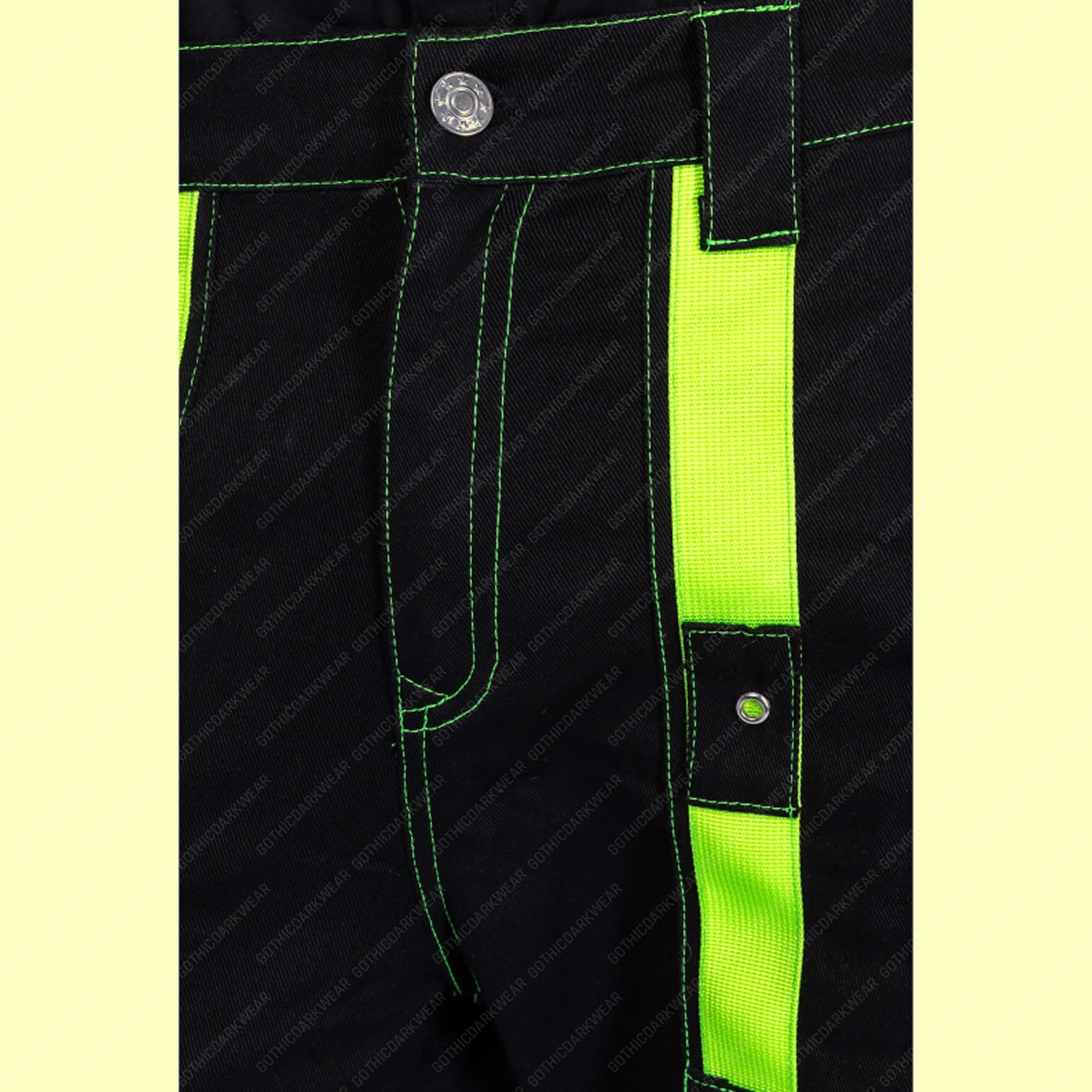Men Gothic Black Cargo Trip Pants | Eternal Cyber Goth Pant with Buckle Strap and D-Ring Hook