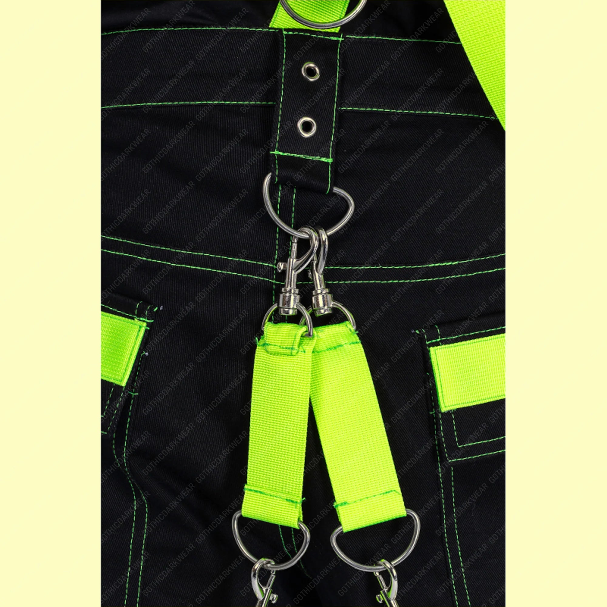 Men Gothic Black Cargo Trip Pants | Eternal Cyber Goth Pant with Buckle Strap and D-Ring Hook