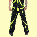 Men Gothic Black Cargo Trip Pants | Eternal Cyber Goth Pant with Buckle Strap and D-Ring Hook
