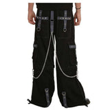 Men Gothic Baggy Bondage Pants | Cyberpunk Zip-Off Trouser with Pyramid Stud and Chain