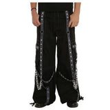 Men Gothic Baggy Bondage Pants | Cyberpunk Zip-Off Trouser with Pyramid Stud and Chain