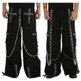 Men Gothic Baggy Bondage Pants | Cyberpunk Zip-Off Trouser with Pyramid Stud and Chain