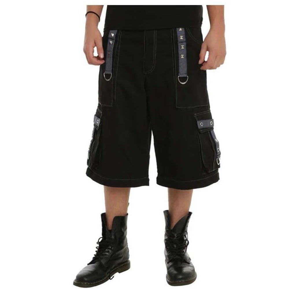 Men Gothic Baggy Bondage Pants | Cyberpunk Zip-Off Trouser with Pyramid Stud and Chain