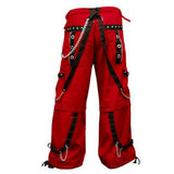 Men Gothic Red Threads Trousers | Cyber Punk Baggy Pants with Detachable Short