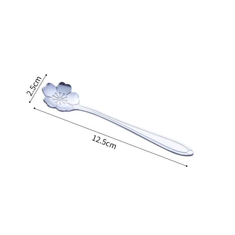 Stainless Steel Korean Spoon Long Handle Cherry Blossom Stirring