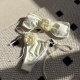 New Solid Color Rose Tube Top Drawstring Strap Split Swimsuit