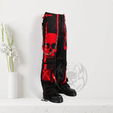 Men Gothic Red Skull Trousers | Dark Street Punk Pants with Skull Embroidery and Baggy Fit