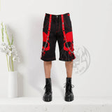 Men Gothic Red Skull Trousers | Dark Street Punk Pants with Skull Embroidery and Baggy Fit