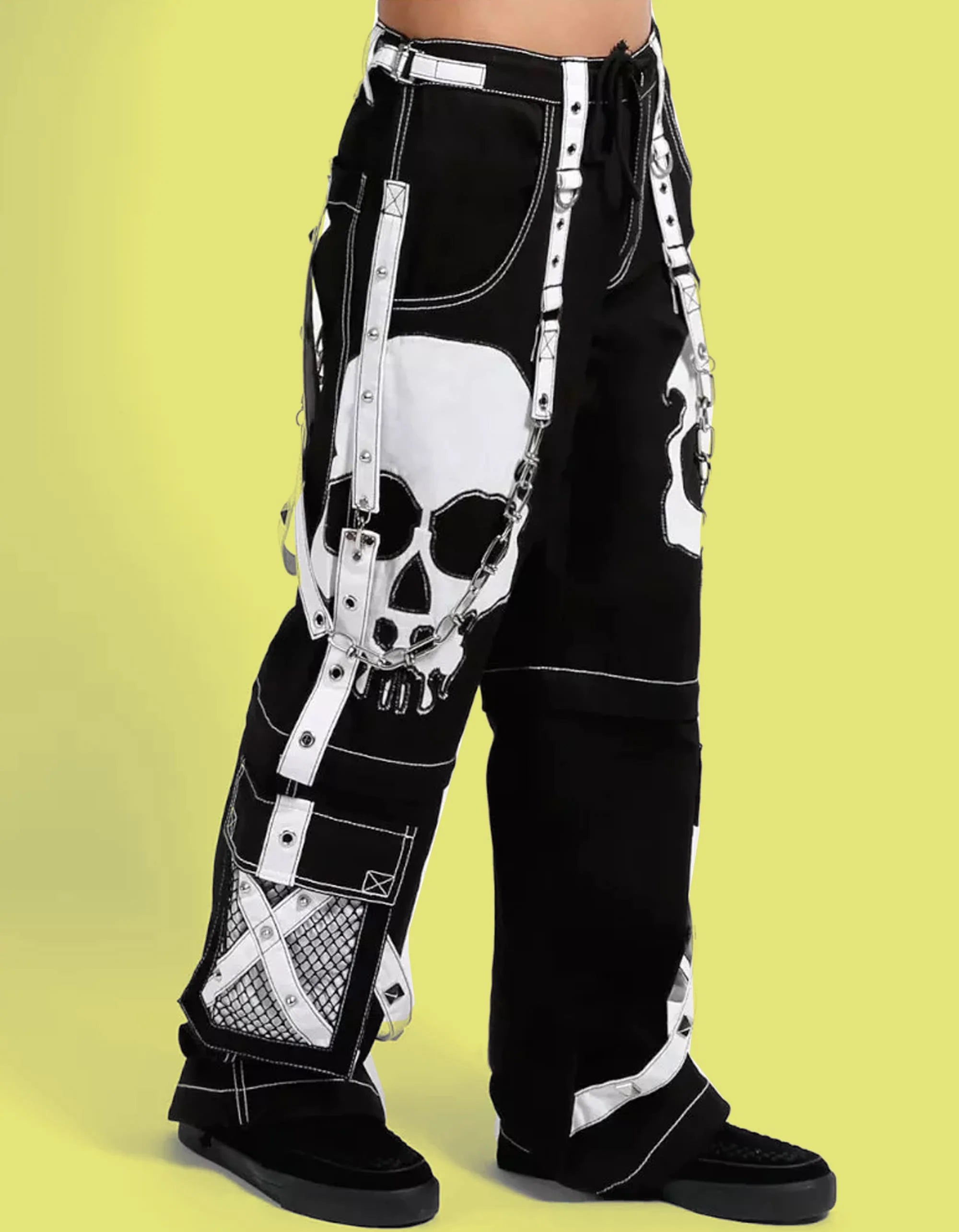 Men Gothic Red Skull Trousers | Dark Street Punk Pants with Skull Embroidery and Baggy Fit