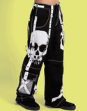 Men Gothic Red Skull Trousers | Dark Street Punk Pants with Skull Embroidery and Baggy Fit