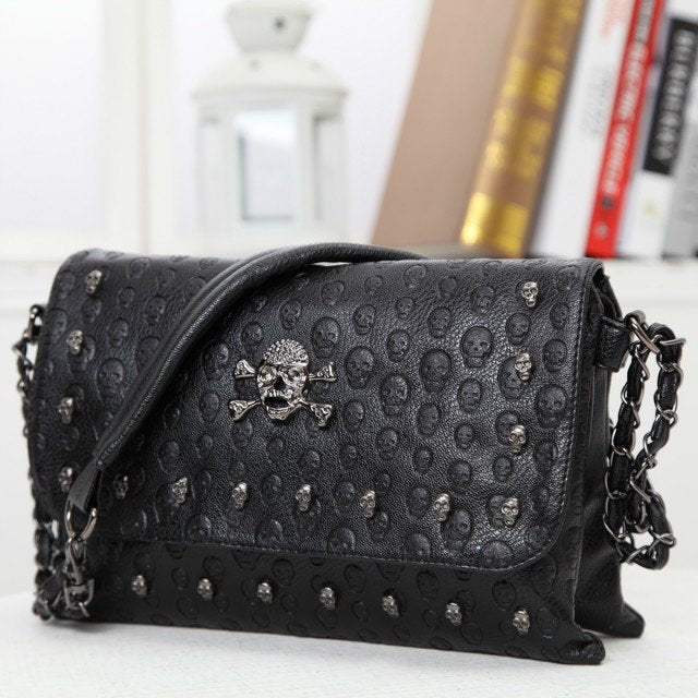 Skull Bag Embossed Chain Trend - Alternative Gothic Dark Wear | Embrace Dark Aesthetic Men & Women Gothic Clothing