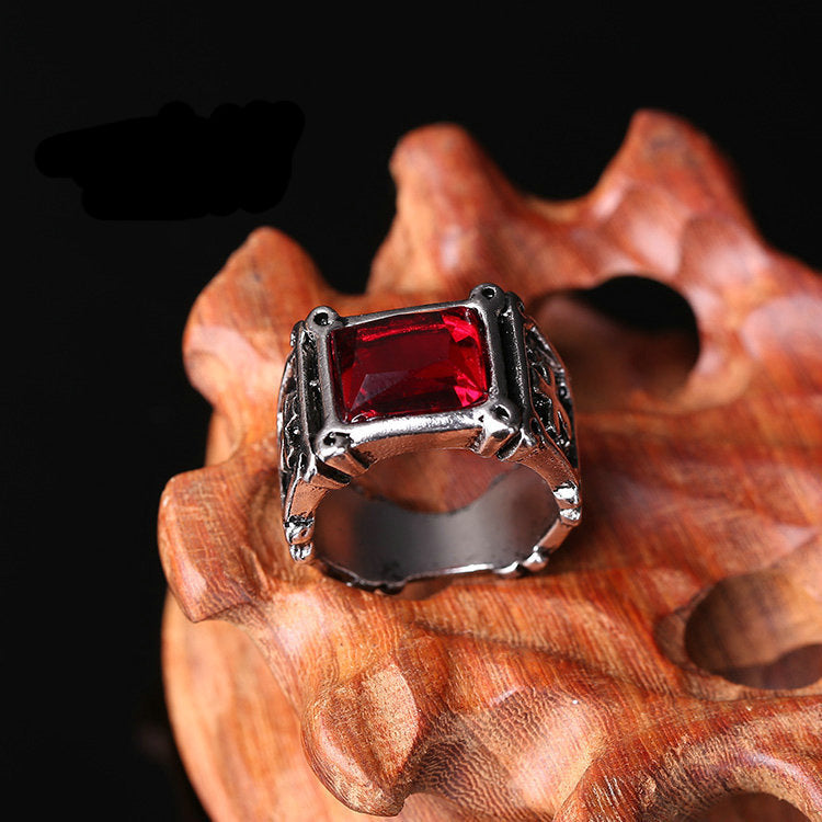 European And American Style Men's Retro Ring Gothic Cross With Rubies