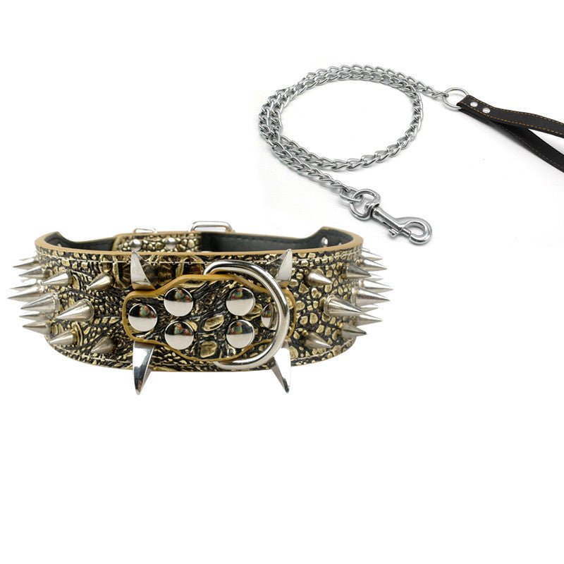 Dog Anti Bite Collar for Female M Size with Traction Rope Rivet Chain and Bully Pit Bull Design - Alternative Gothic Dark Wear | Embrace Dark Aesthetic Men & Women Gothic Clothing