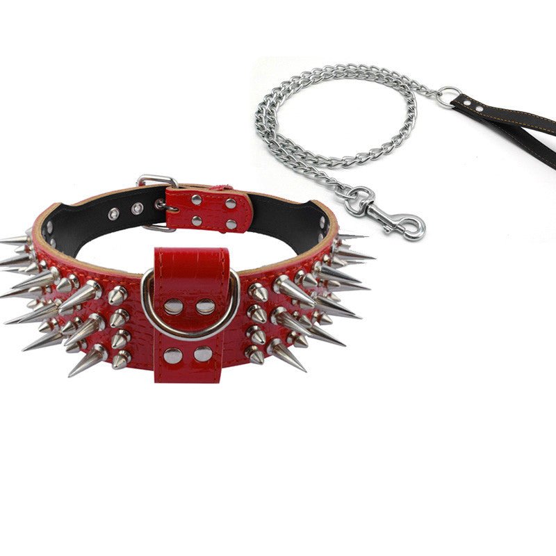 Dog Anti Bite Collar for Female M Size with Traction Rope Rivet Chain and Bully Pit Bull Design - Alternative Gothic Dark Wear | Embrace Dark Aesthetic Men & Women Gothic Clothing