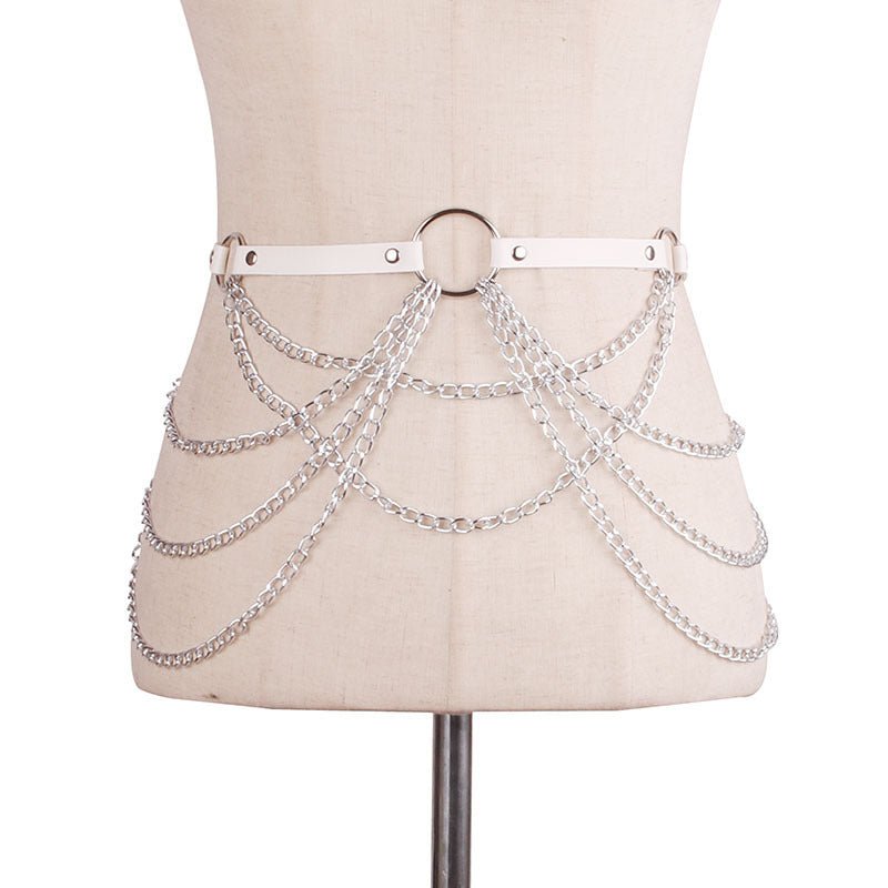 Metal Chain Leather Belt Body Chains - Alternative Gothic Dark Wear | Embrace Dark Aesthetic Men & Women Gothic Clothing