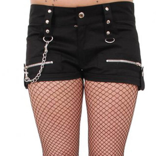 Women Unique Punk Style Shorts Skirt | Badass Gothic Zipper Chain Studded Mini Skirt