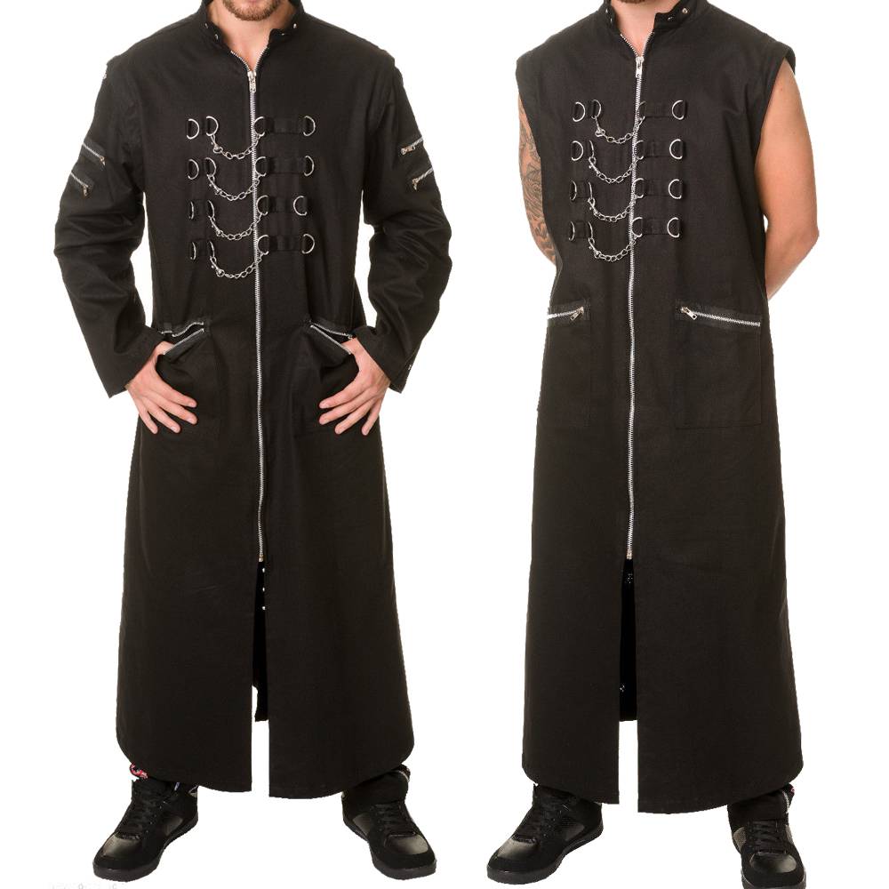 Men Gothic Hellraiser Pinhead Long Coat | Punk Chains & D-Rings Full-Length Trench Coat