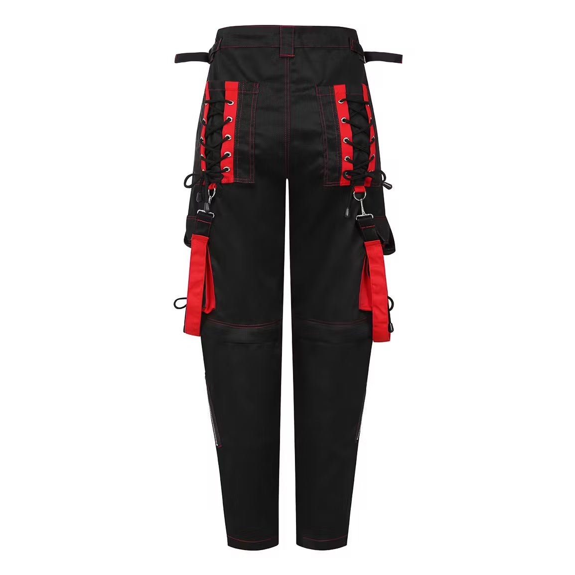 Red Bondage Pants Black Zippers and Laces Pant Punk Pants High Waist Pant - Alternative Gothic Dark Wear | Embrace Dark Aesthetic Men & Women Gothic Clothing