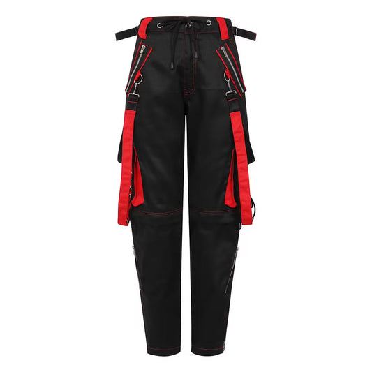 Red Bondage Pants Black Zippers and Laces Pant Punk Pants High Waist Pant - Alternative Gothic Dark Wear | Embrace Dark Aesthetic Men & Women Gothic Clothing