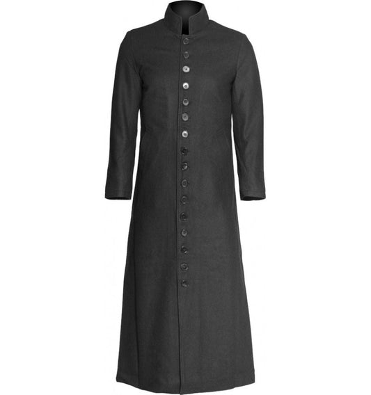 Preacher Black Wool Coat | Gothic Long Trench with Sleek Dark Elegance