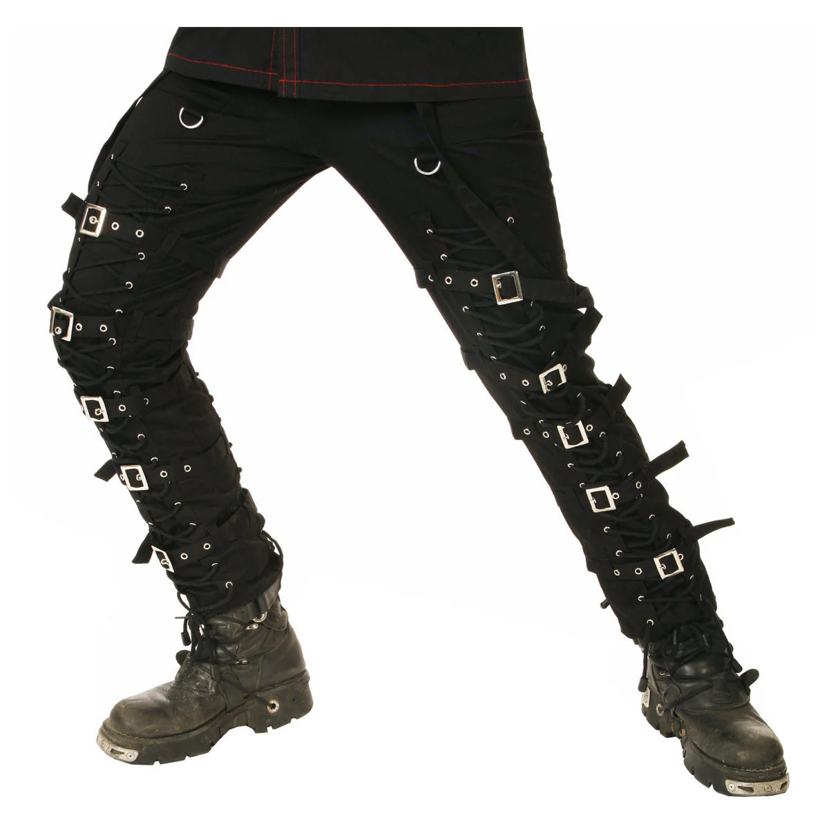 Men Black Gothic Pants with Zip, Buckle and D-Ring | Cyberpunk Bondage Trouser by Dead Threads