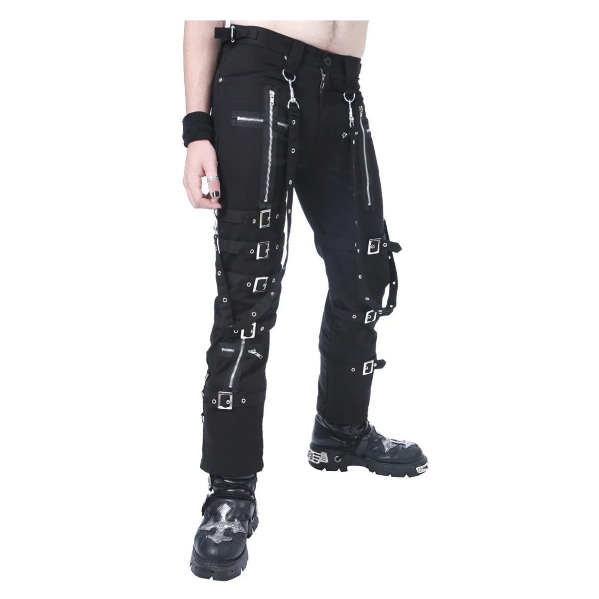 Men Black Gothic Pants with Chain and Buckle | Cyberpunk Cotton Punk Trouser