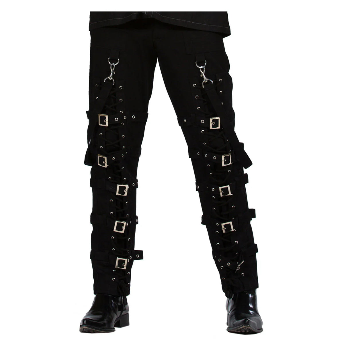 Men Black Gothic Pants with Zip, Buckle and D-Ring | Cyberpunk Bondage Trouser by Dead Threads
