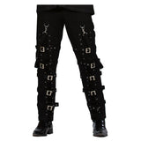 Men Black Gothic Pants with Zip, Buckle and D-Ring | Cyberpunk Bondage Trouser by Dead Threads