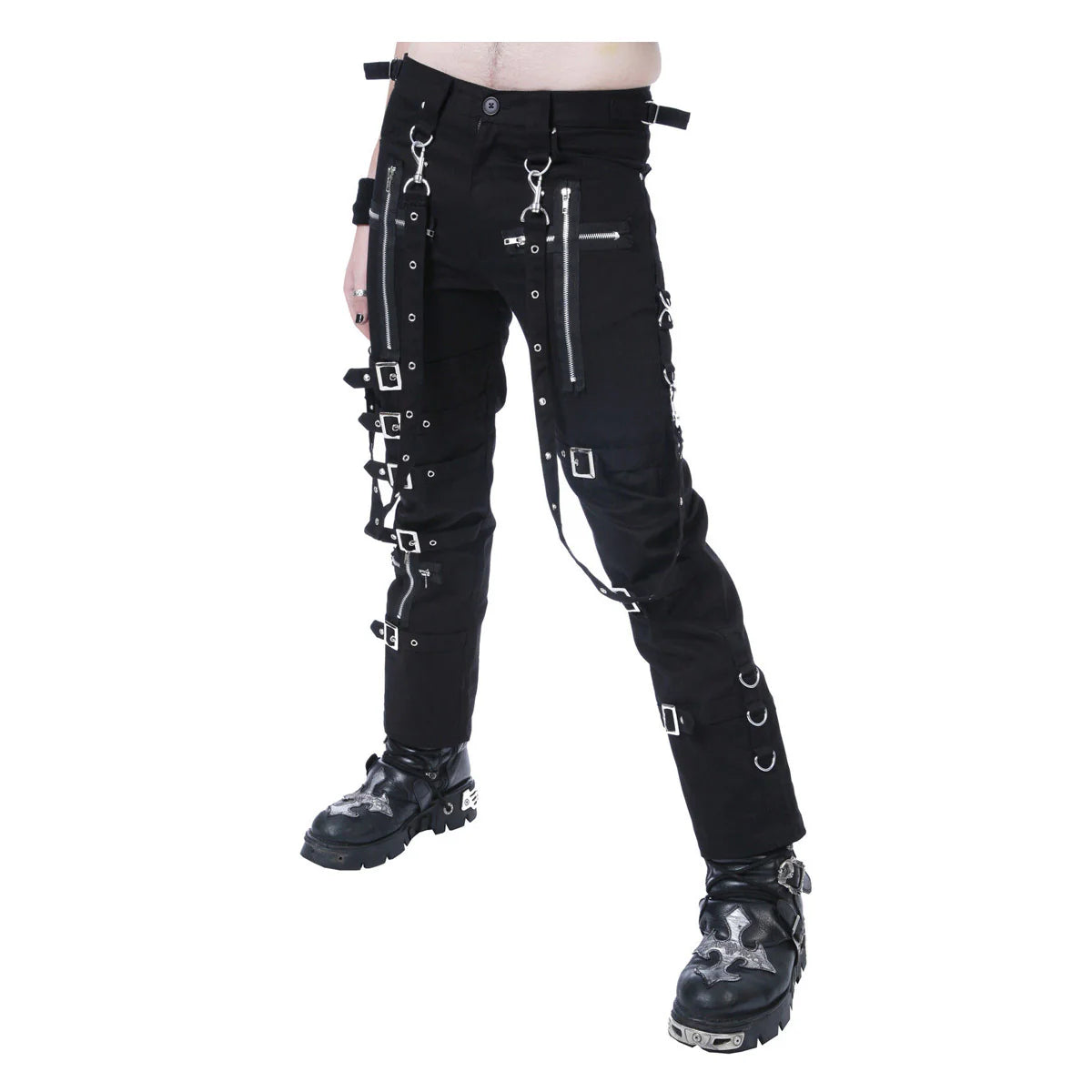 Men Black Gothic Pants with Chain and Buckle | Cyberpunk Cotton Punk Trouser