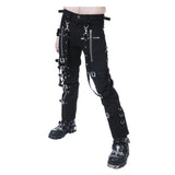 Men Black Gothic Pants with Chain and Buckle | Cyberpunk Cotton Punk Trouser