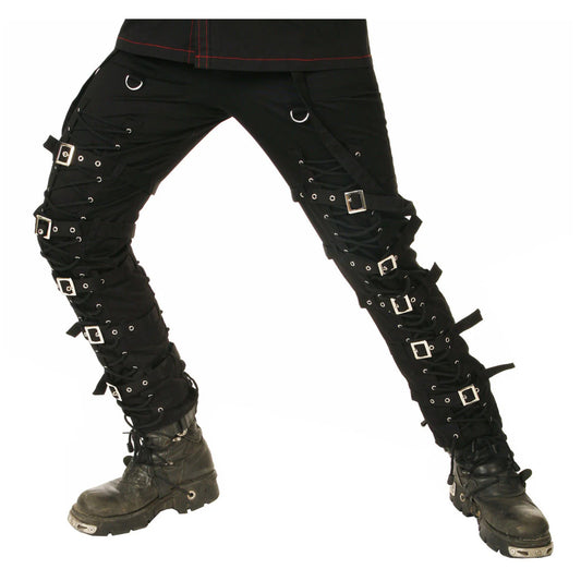 Men Black Gothic Pants with Zip, Buckle and D-Ring | Cyberpunk Bondage Trouser by Dead Threads