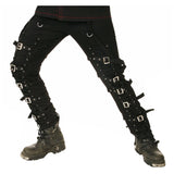 Men Black Gothic Pants with Zip, Buckle and D-Ring | Cyberpunk Bondage Trouser by Dead Threads