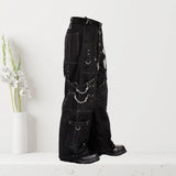 Men Black Elite Gothic Pants | Baggy Gothic Trouser with Detachable Strap and Grey Stitching