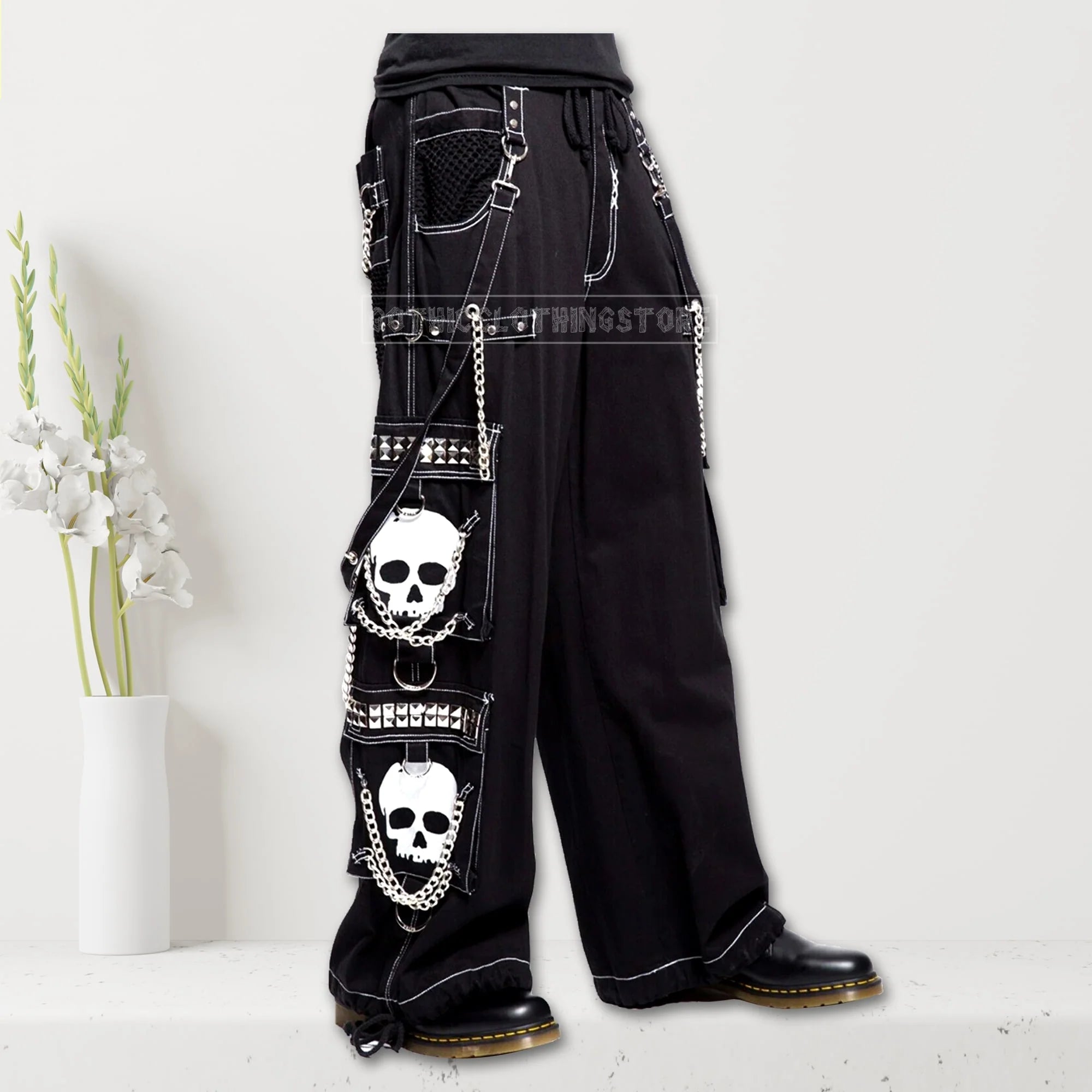 Super Skull Gothic Trouser | Cyber Chain Punk Rock Emo Pant for Men