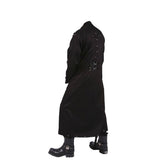 Men D-Ring Full-Length Trench | Black Cotton Gothic Overcoat with Industrial Hardware