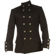 Men Gothic Military Trench Coat | Black Cotton Twill Long Coat with Metal Buttons