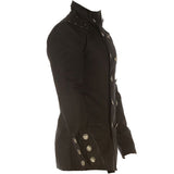 Men Gothic Military Trench Coat | Black Cotton Twill Long Coat with Metal Buttons