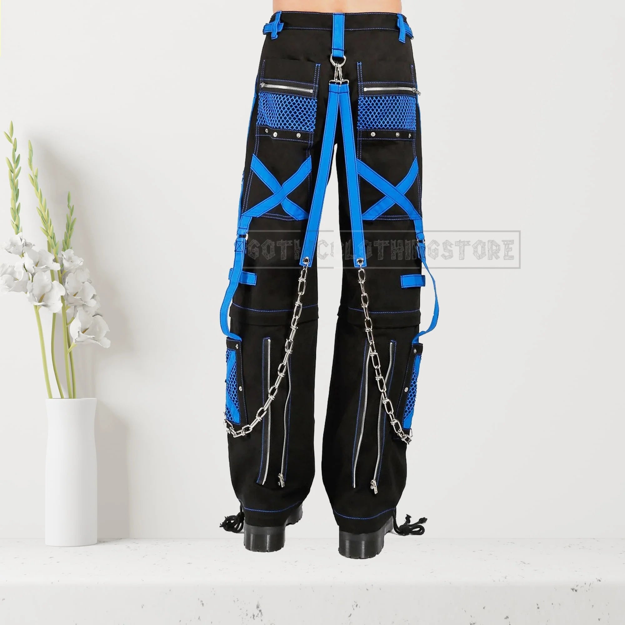 Men Gothic Step Chain Pant | Steampunk Punk Style Trouser with Removable Chain and Zipper Pocket