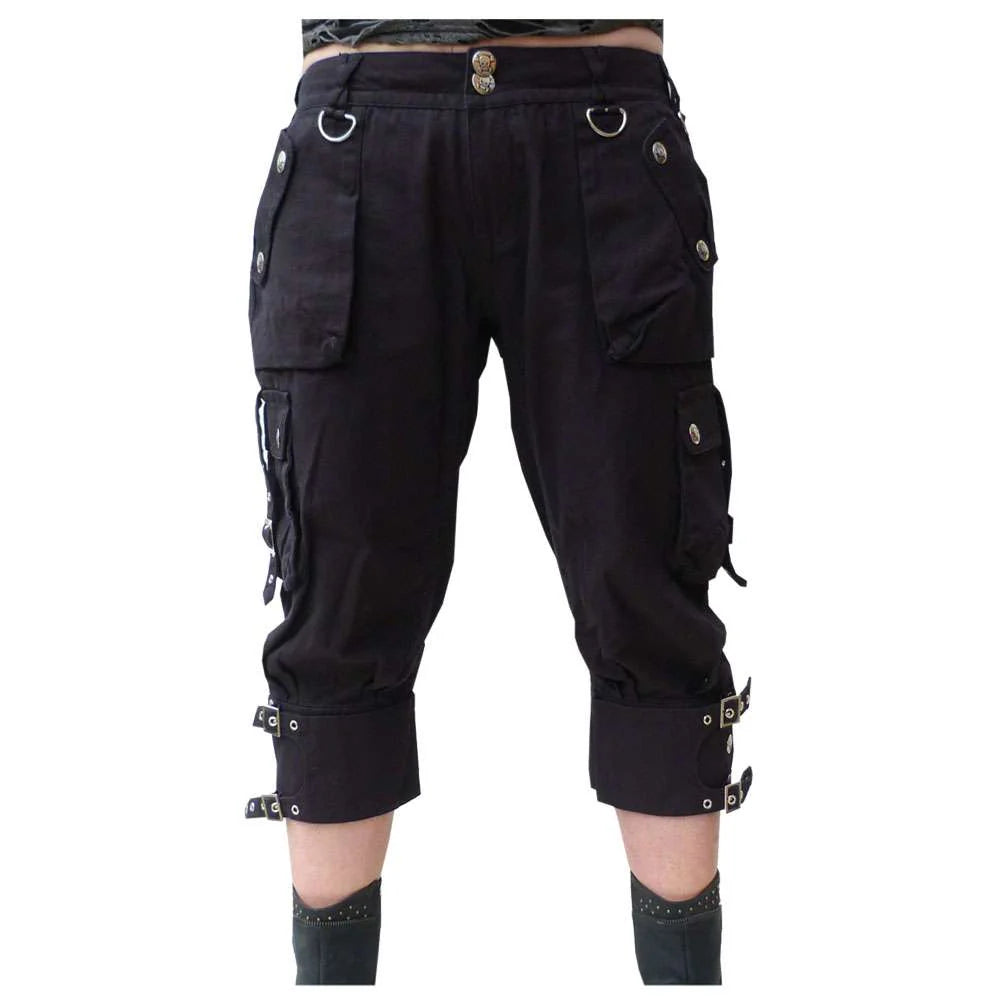 Women Unisex Gothic Rock 3/4 Shorts | Black Lady Underground Look Short