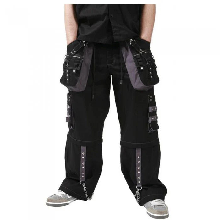 Men Black and Grey Gothic Trousers | Cotton Pant with Stud and Metal Accent