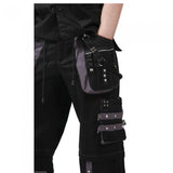 Men Black and Grey Gothic Trousers | Cotton Pant with Stud and Metal Accent