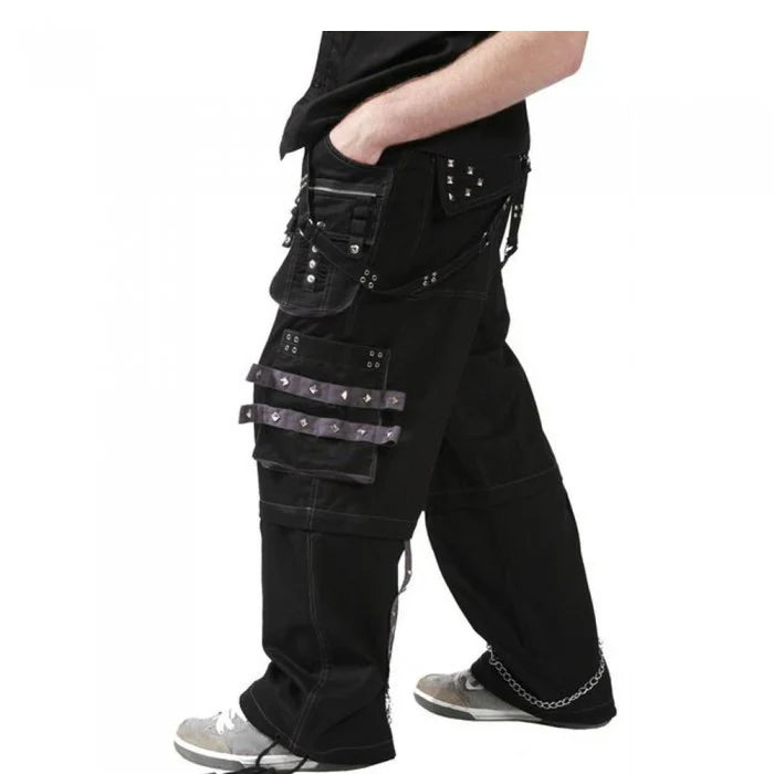 Men Black and Grey Gothic Trousers | Cotton Pant with Stud and Metal Accent